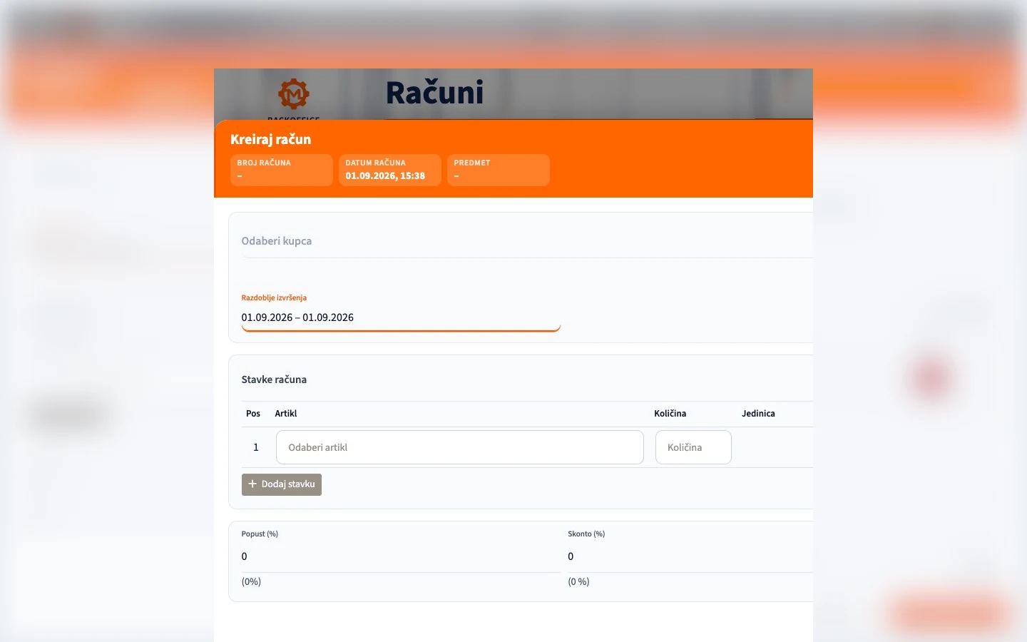 Motorica Backoffice: hrvatski obrazac računa s potpuno vidljivim naslovom stranice