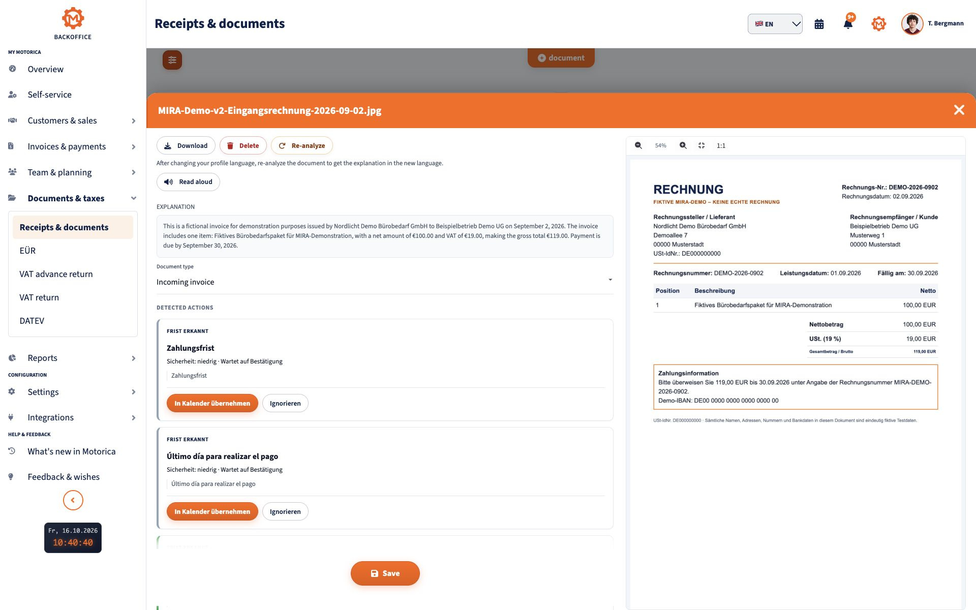 MIRA document analysis with a fictional tax-office letter and a clear explanation