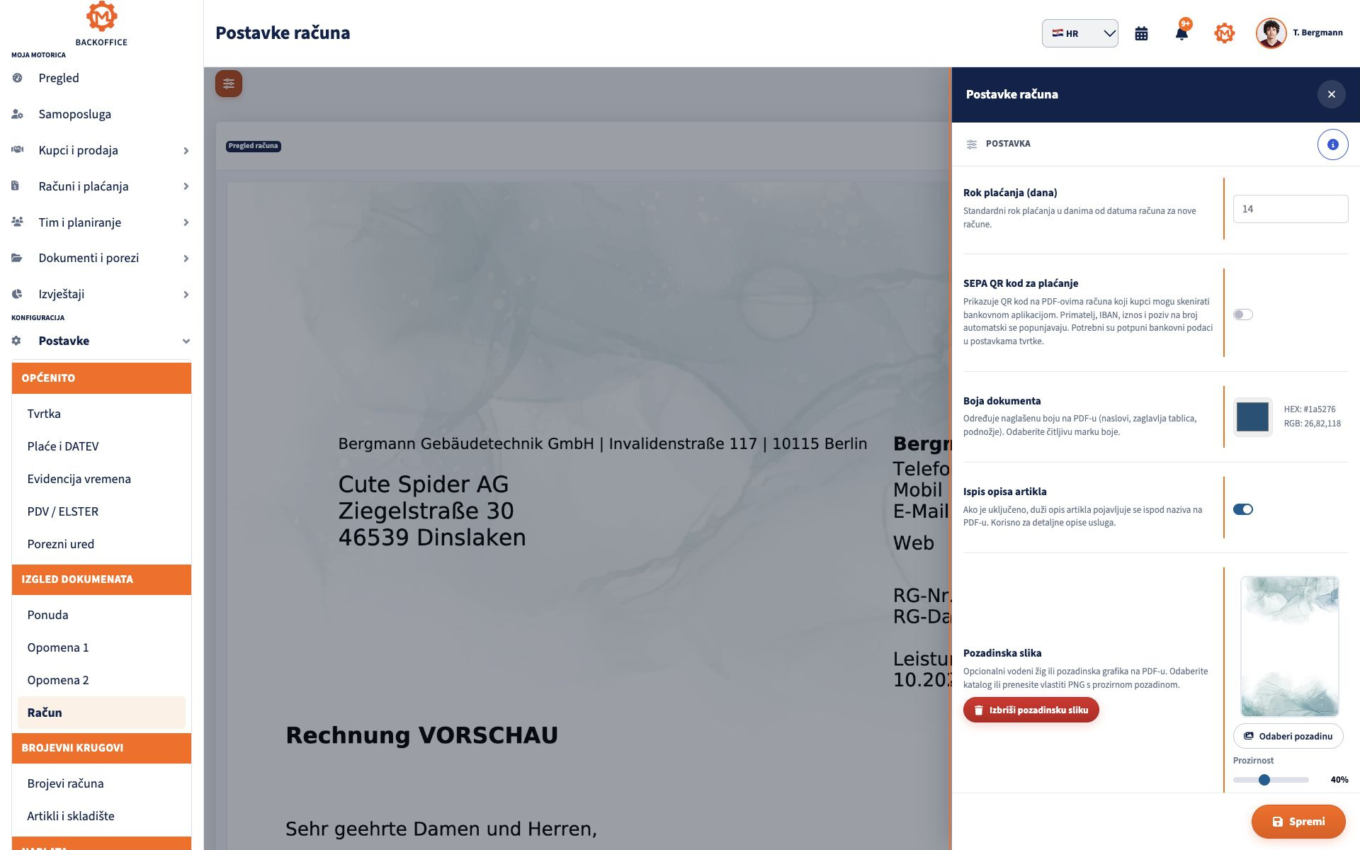 Postavke Motorice za logo tvrtke i pozadine dokumenata