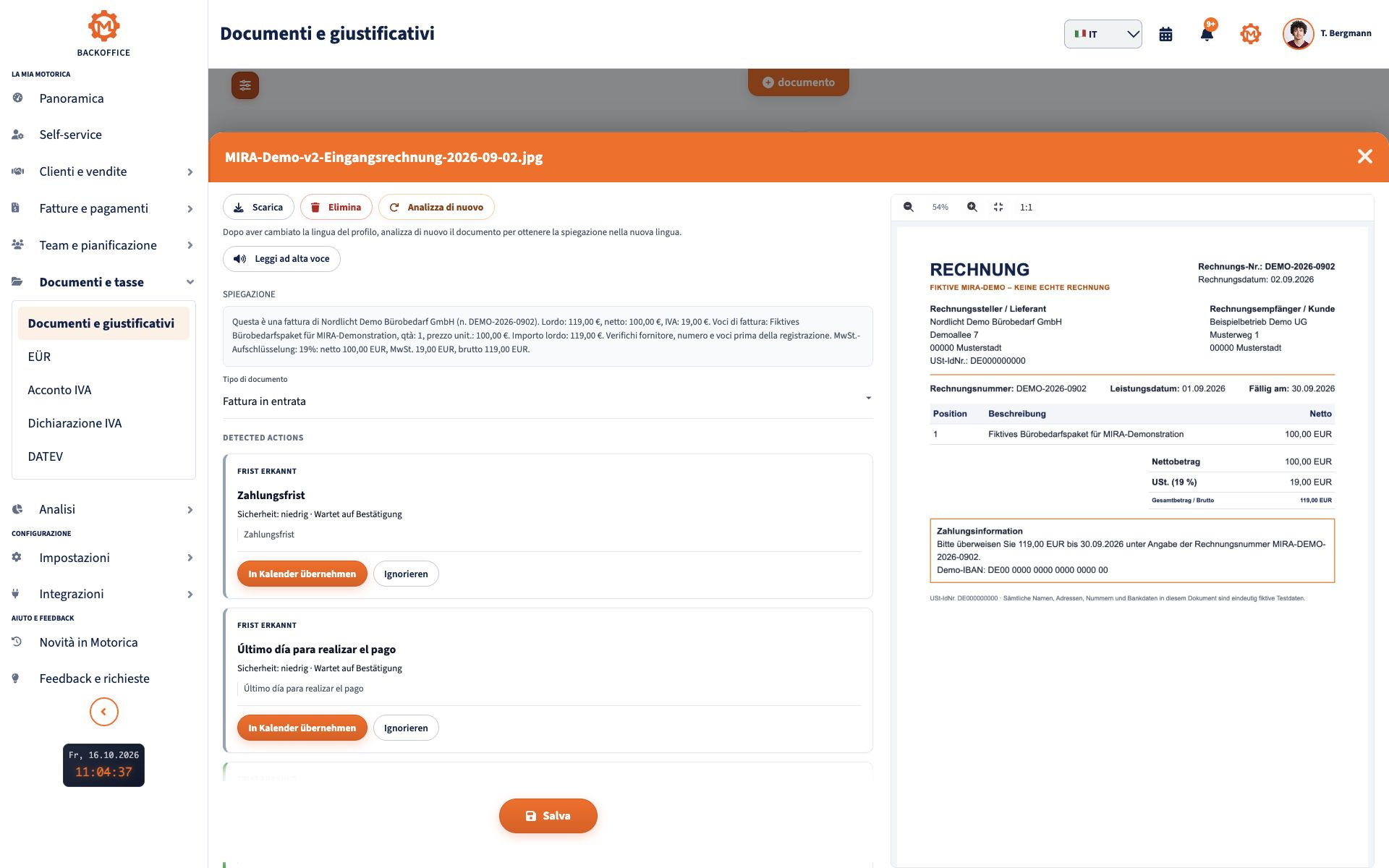 Analisi documentale MIRA con una lettera fiscale fittizia e una spiegazione chiara