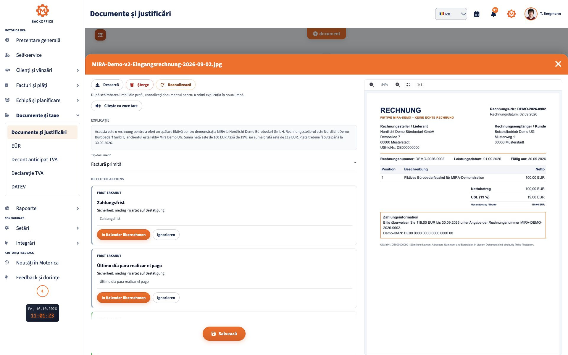Analiză de documente MIRA cu o scrisoare fiscală fictivă și o explicație clară