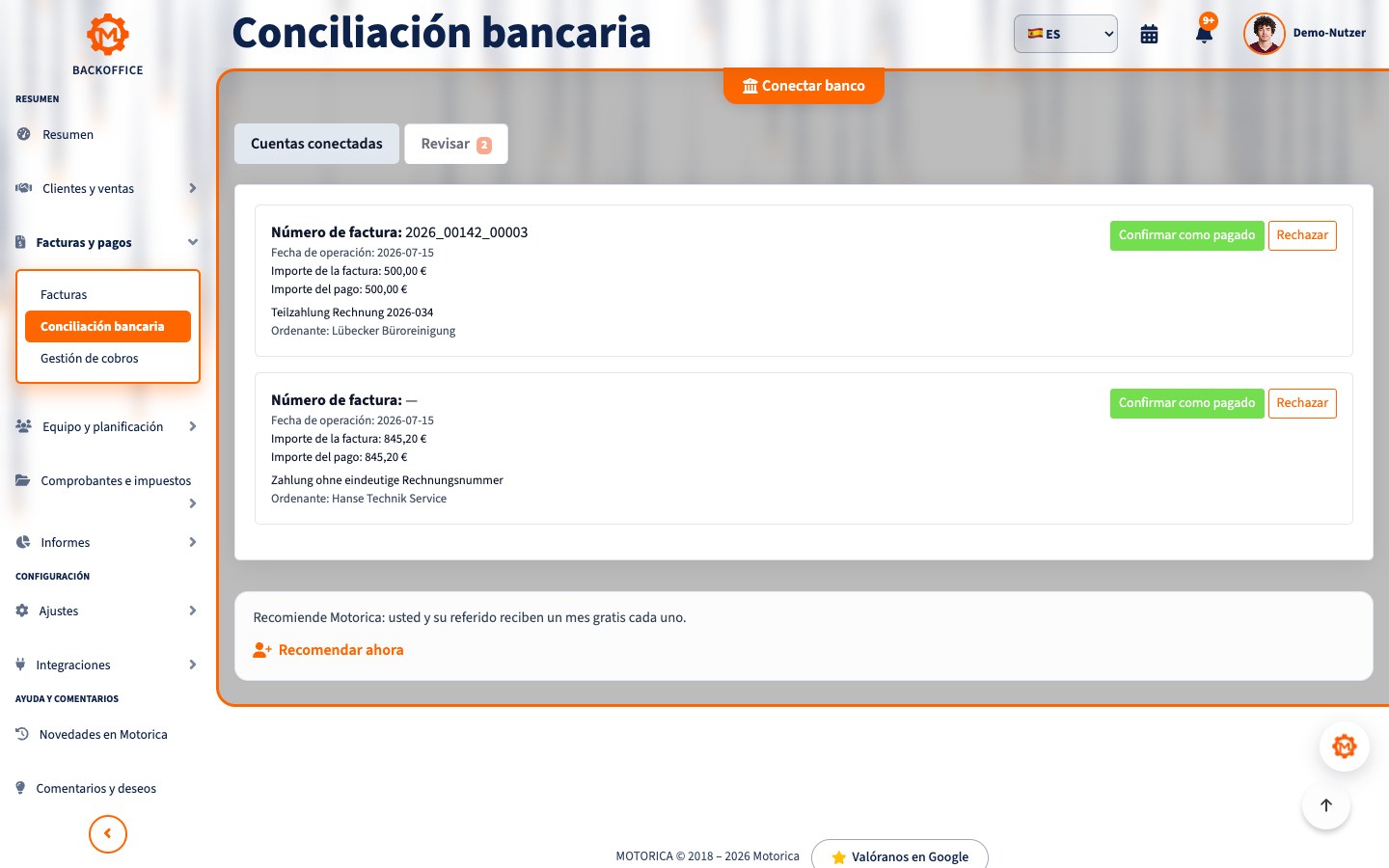 Vista del producto Motorica: La automatización solo decide con coincidencias fiables