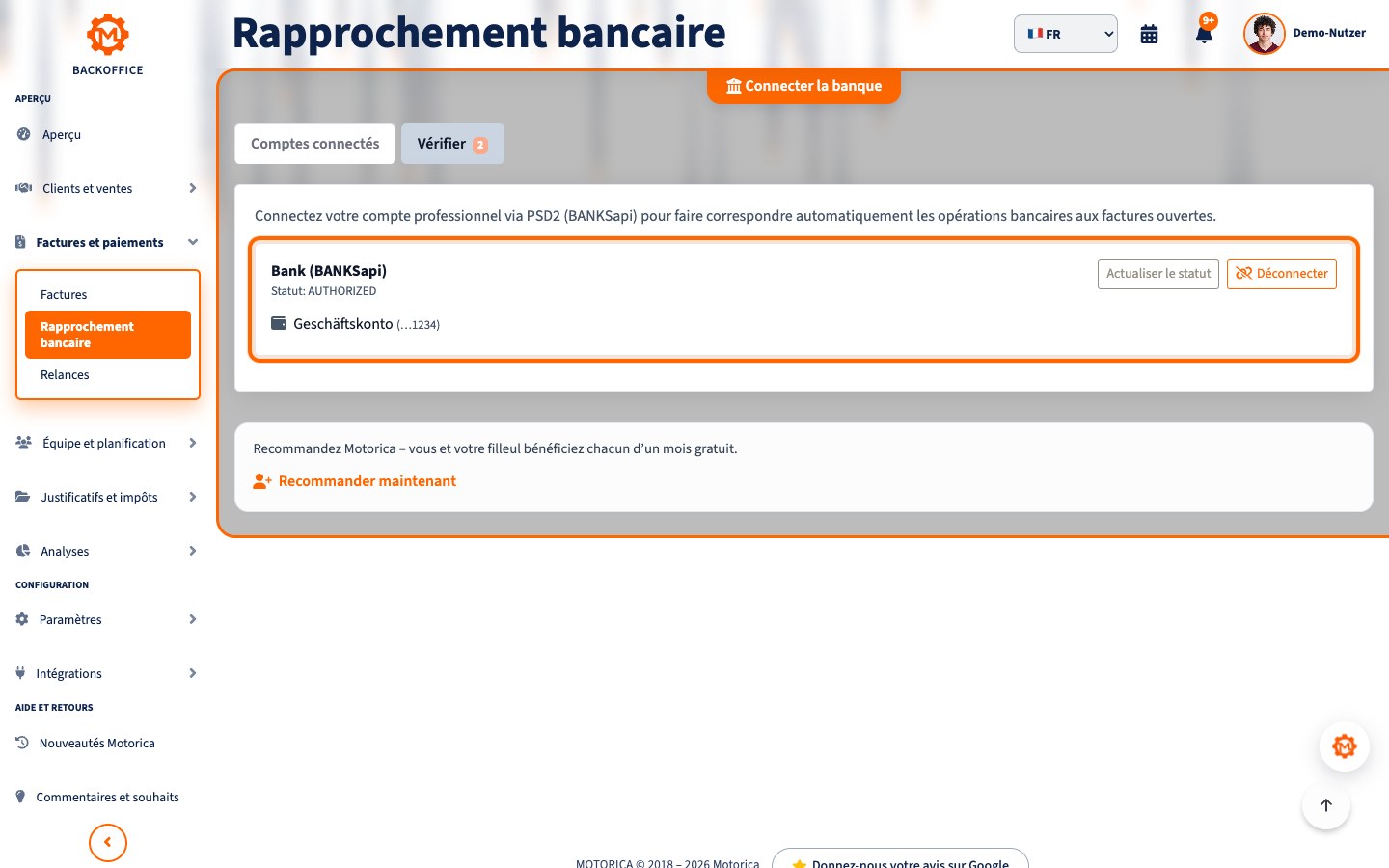 Vue du produit Motorica: Ce que signifie le rapprochement des transactions bancaires dans Motorica