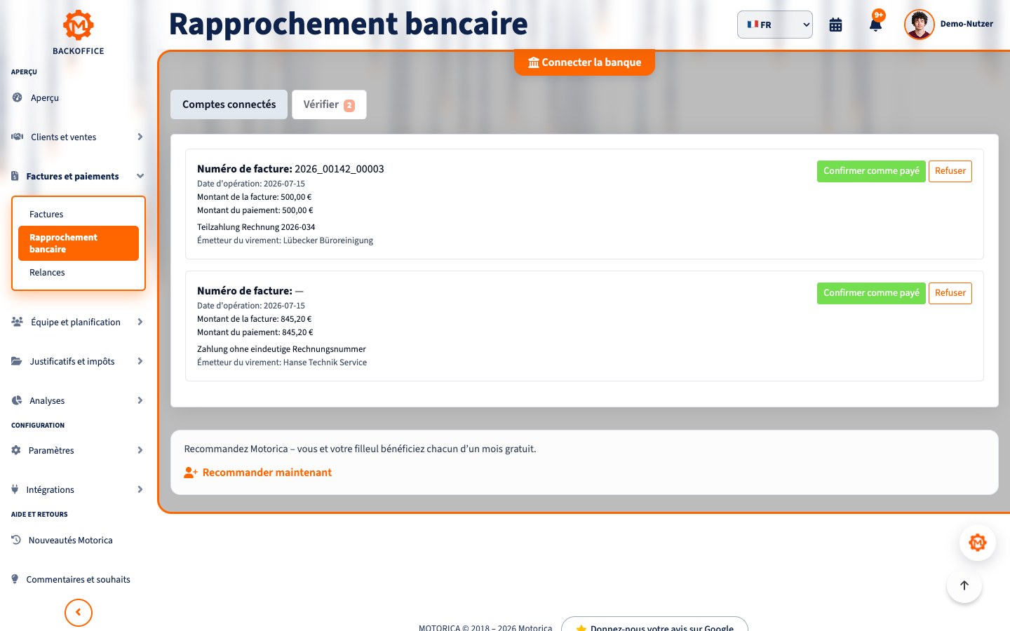 Vue du produit Motorica: L'automatisation ne décide que pour les correspondances fiables