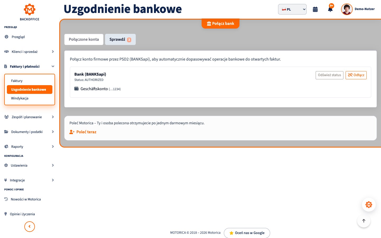 Widok produktu Motorica: Płatności i dokumenty