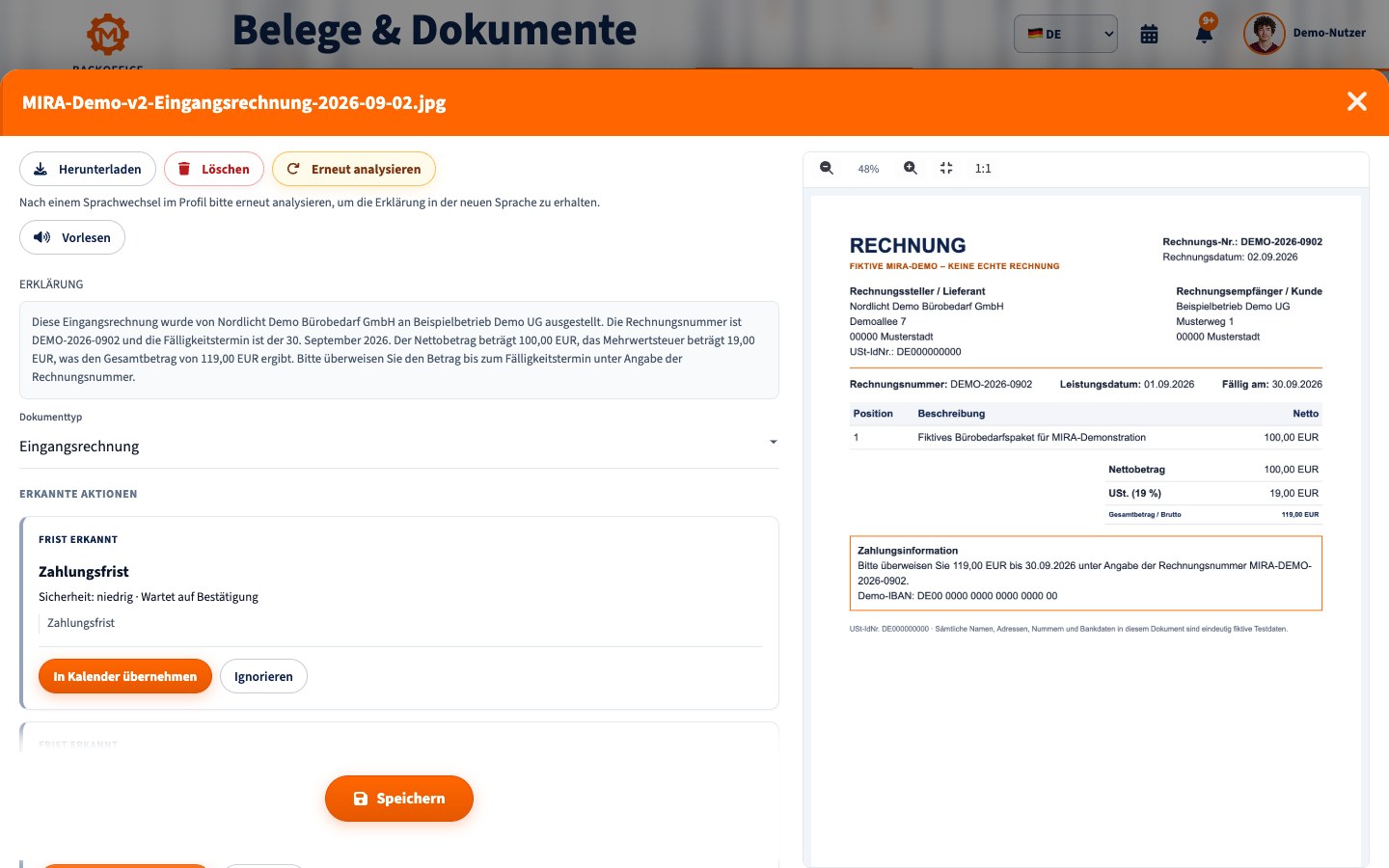 Motorica-Produktansicht: MIRA KI Assistent: Dokumente verstehen, Fristen erkennen, Büroarbeit besser ordnen