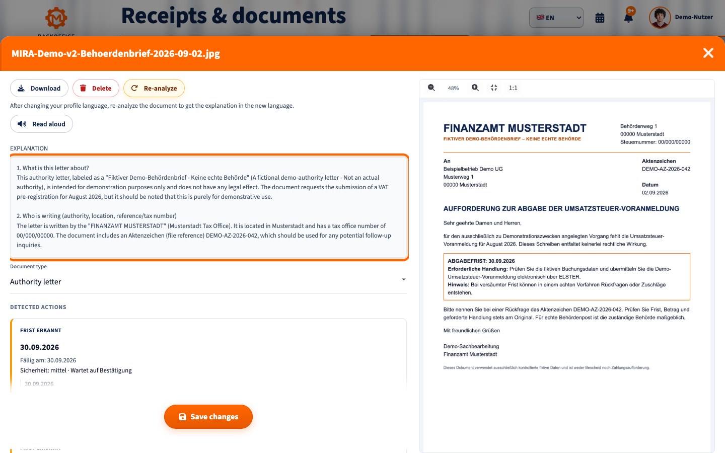 English MIRA explanation of the fictional authority letter