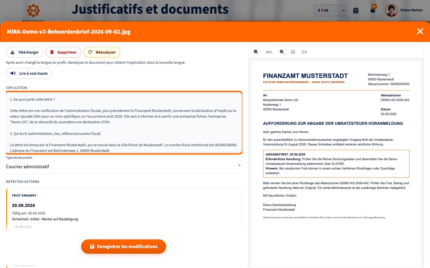 Explication MIRA en français du courrier administratif fictif