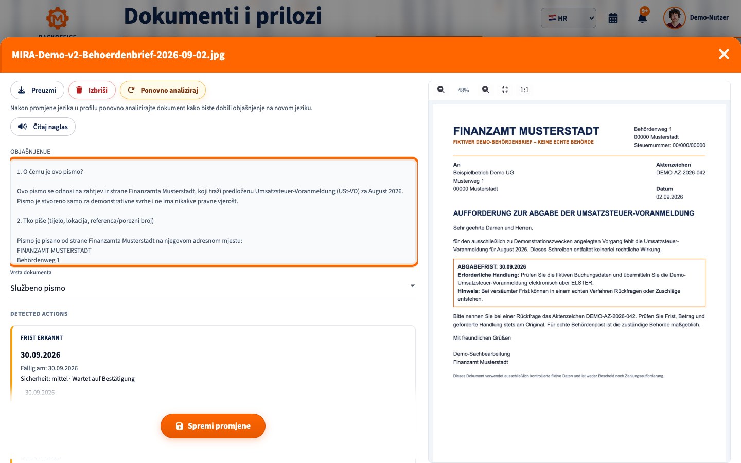 Prikaz proizvoda Motorica: MIRA objašnjava dokumente i službenu poštu na odabranom jeziku