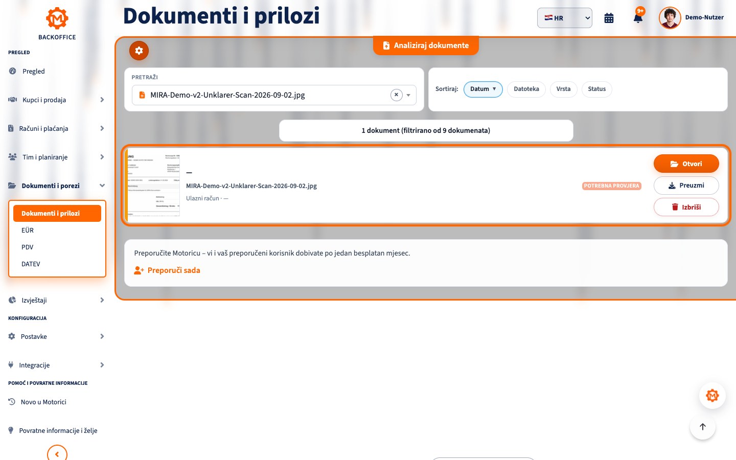Status provjere u MIRA-i na hrvatskom za namjerno nejasan izmišljeni sken