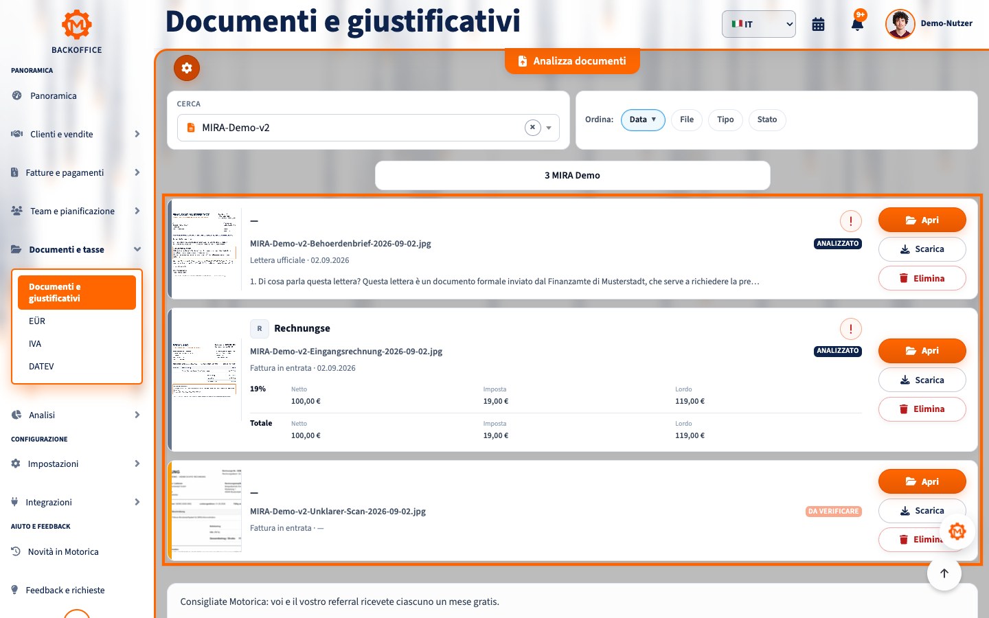 Vista prodotto Motorica: Conservazione e protezione dei dati