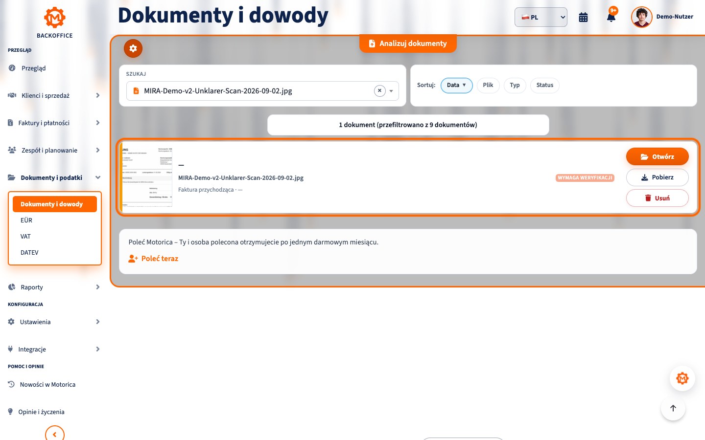 Stan weryfikacji MIRA po polsku dla celowo nieczytelnego fikcyjnego skanu