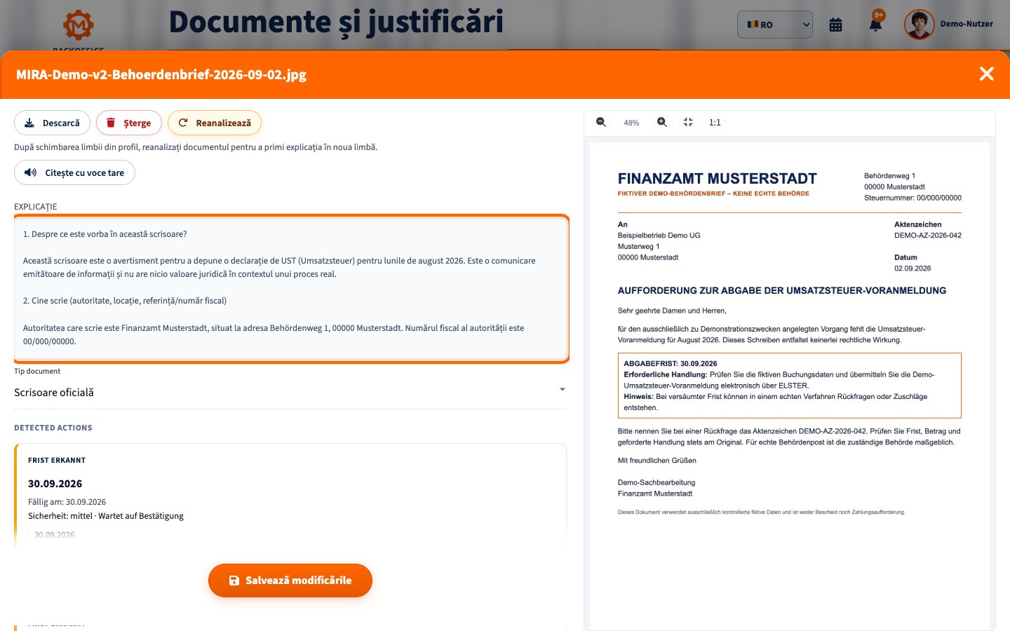 Interfață Motorica: MIRA explică documentele și corespondența cu autoritățile în limba aleasă