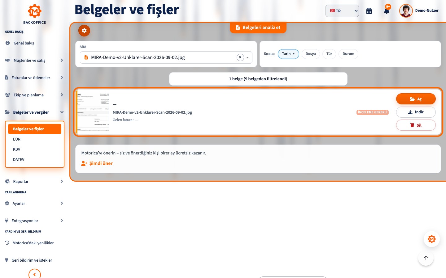 Bilerek belirsiz hazırlanmış kurgusal tarama için Türkçe MIRA inceleme durumu