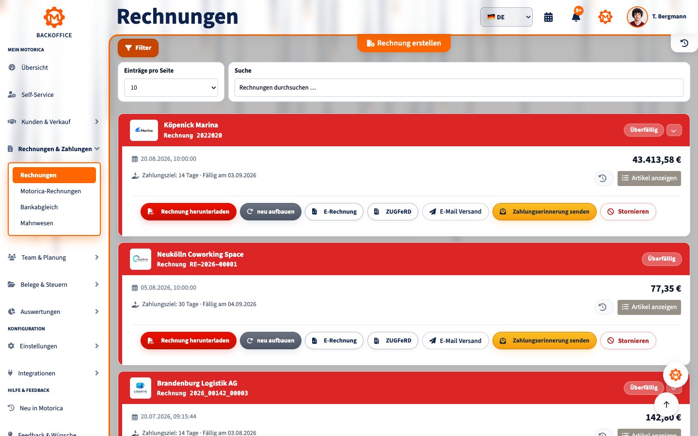 Angebot wird in Motorica zur Rechnung weitergeführt