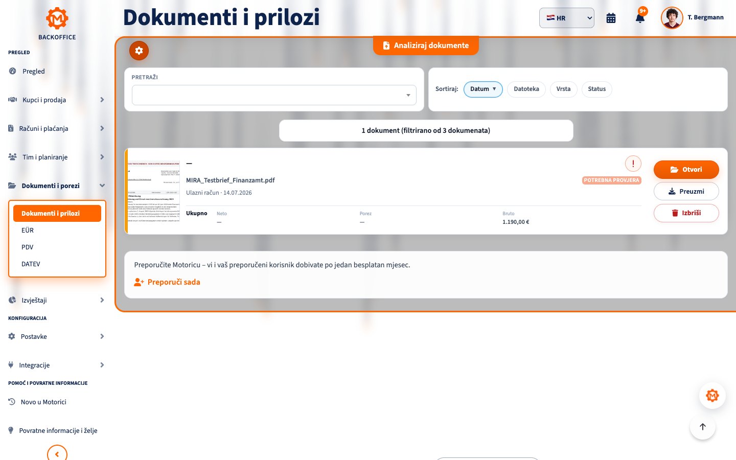 Demonstracijske isprave u Backofficeu Motorica