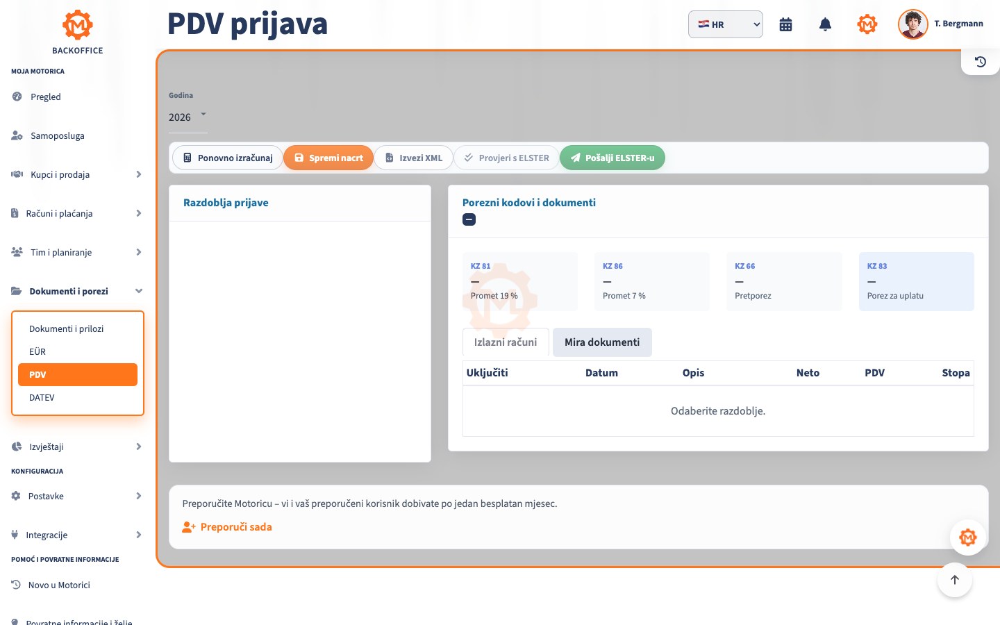 Motorica Backoffice s PDV prijavom i poreznim oznakama