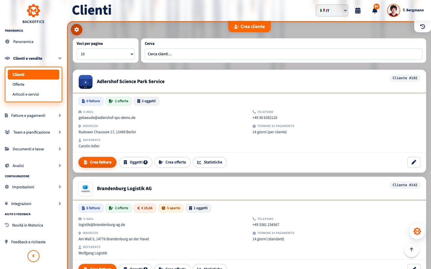 Creare un cliente – Motorica Backoffice