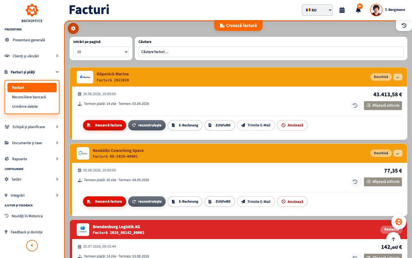 Facturi în Backoffice Motorica