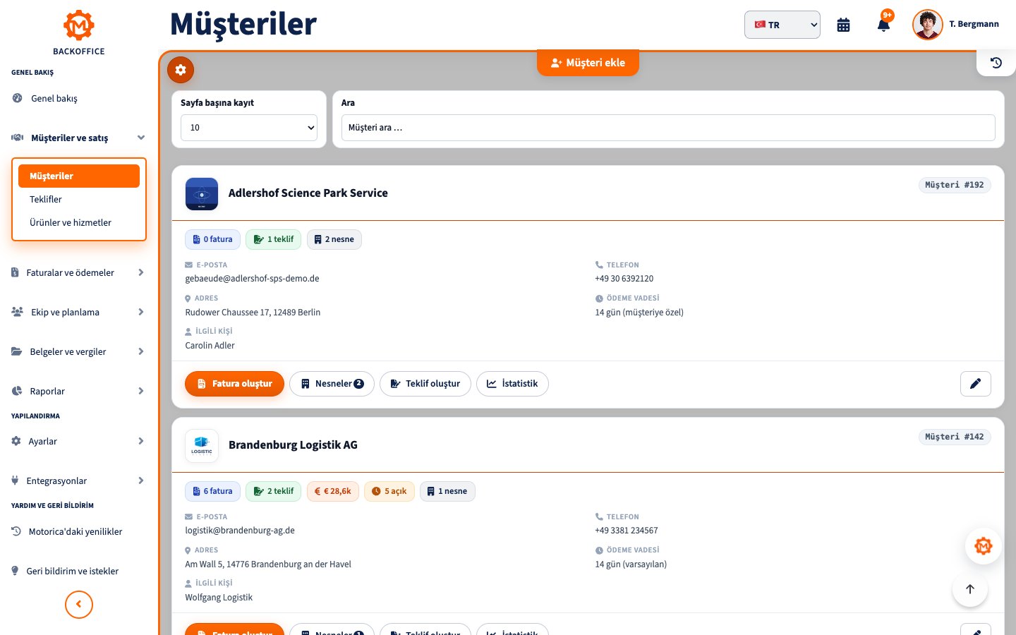 Müşteri oluştur – Motorica Backoffice
