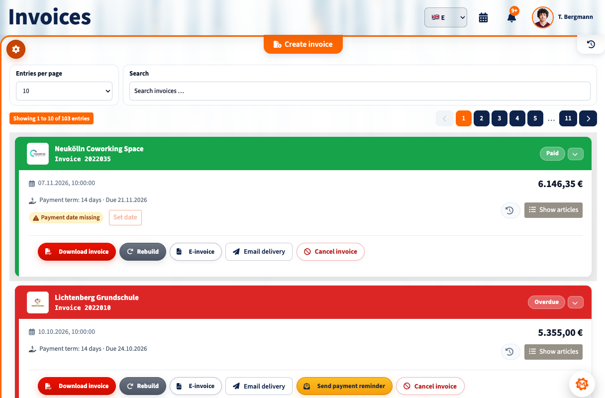 Quotes and invoices in the English Motorica interface