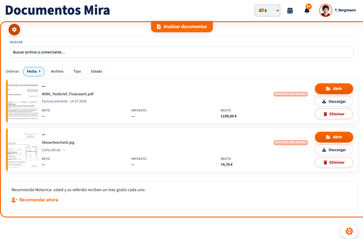 MIRA analiza un documento y explica en español la información detectada