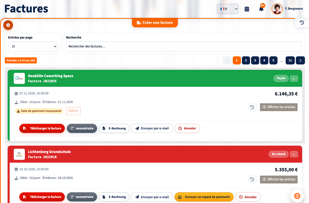 Devis et factures dans l’interface de Motorica