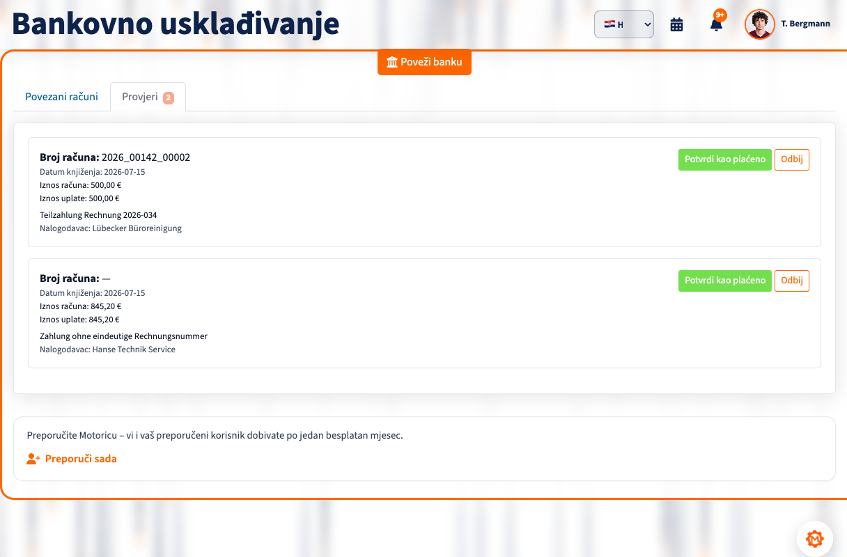 Usklađivanje uplata u Motorici s povezanim uplatama i uplatama koje treba provjeriti