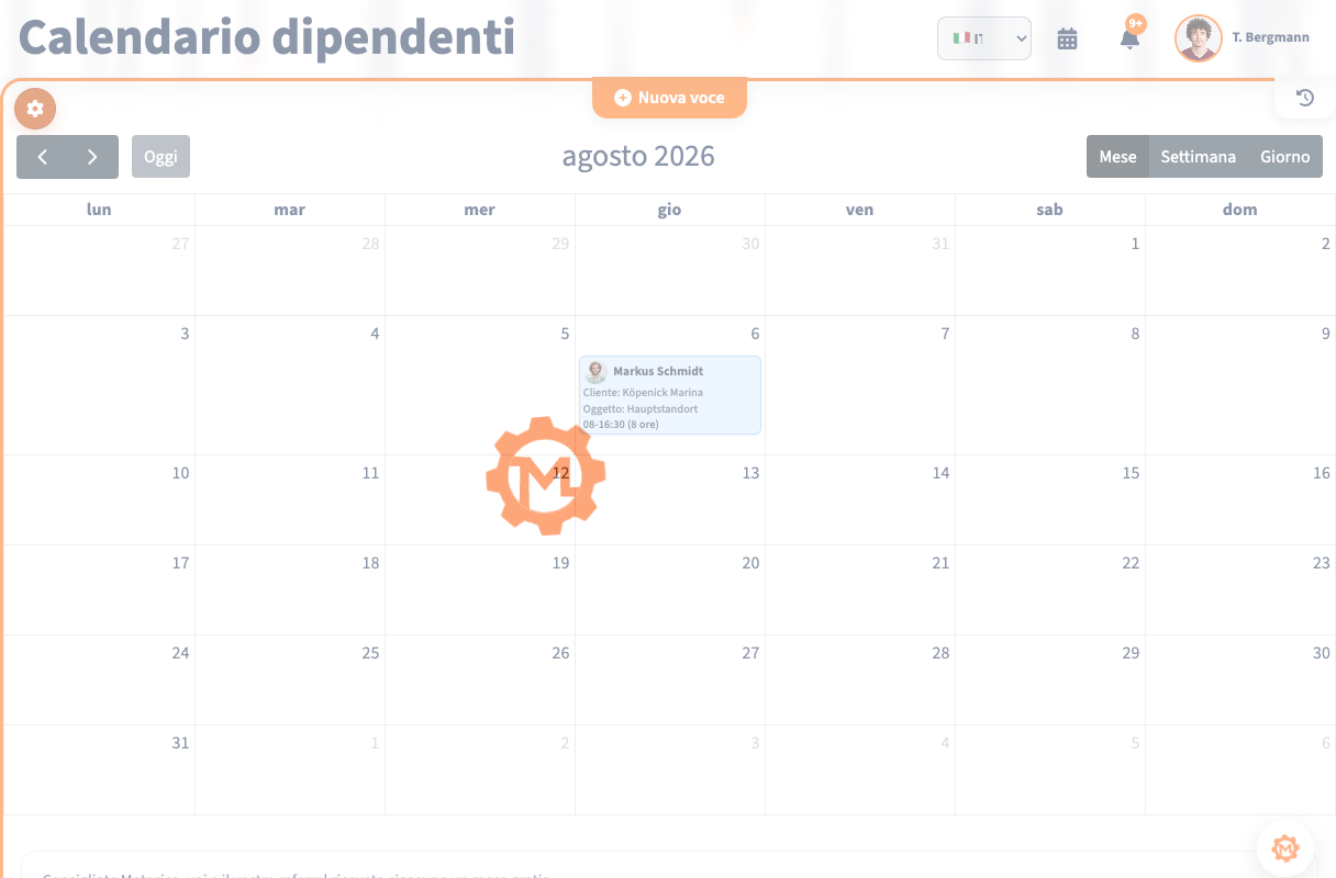 Pianificazione degli interventi in Motorica con personale, clienti e appuntamenti