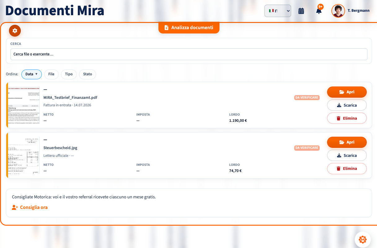 MIRA analizza un documento e ne spiega in italiano i contenuti riconosciuti