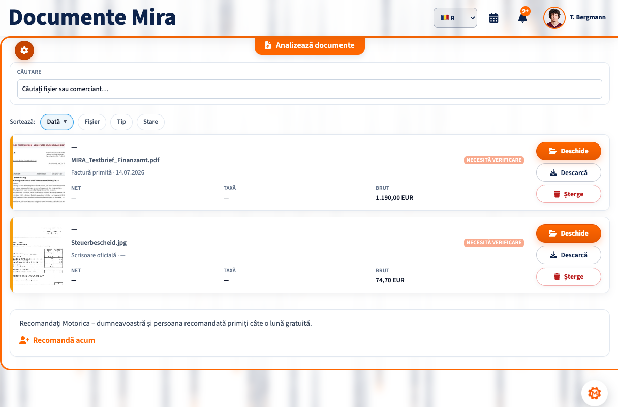 MIRA analizează un document și explică în limba română informațiile recunoscute