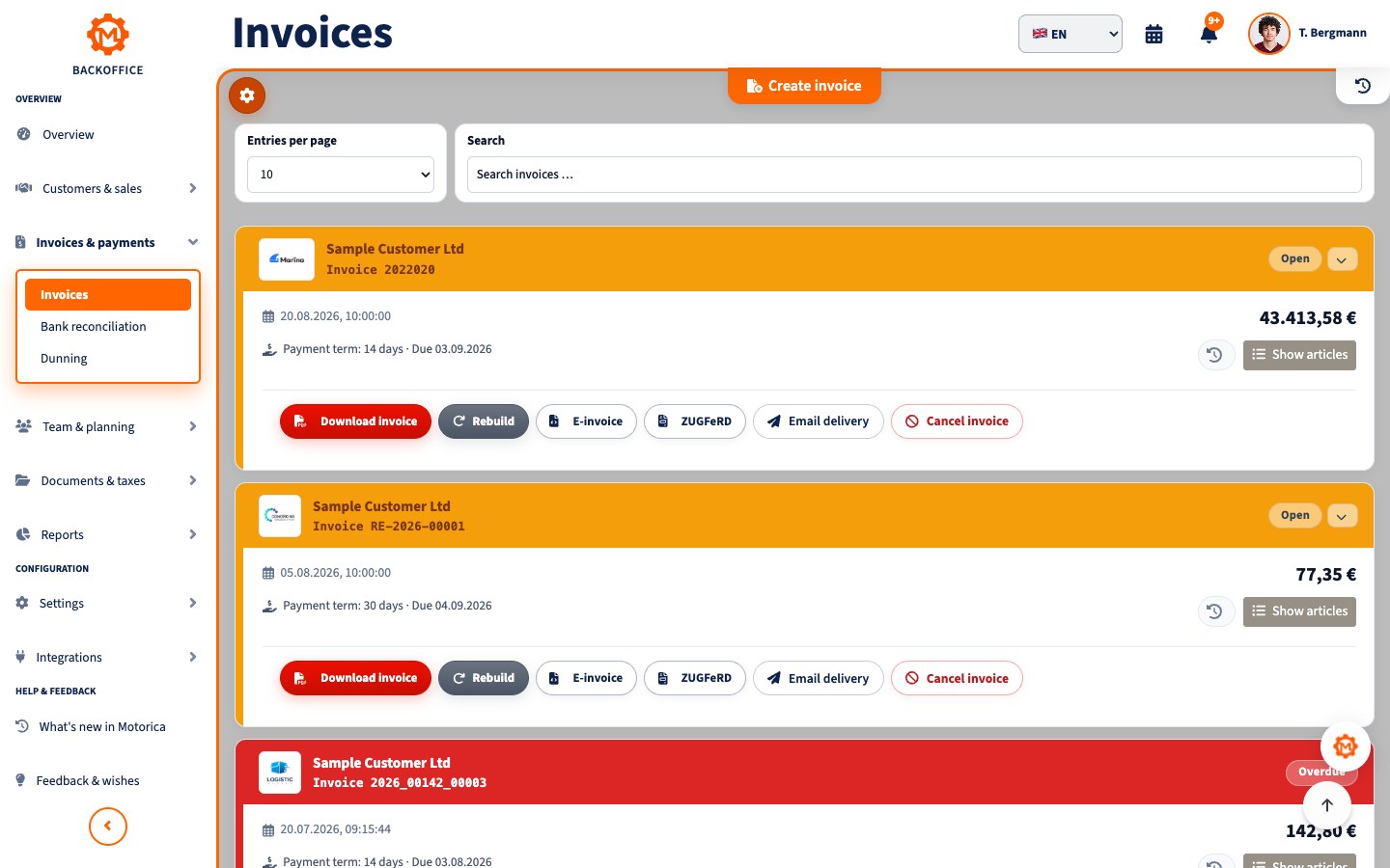 Motorica product view: Manage German office processes in the language your team knows best