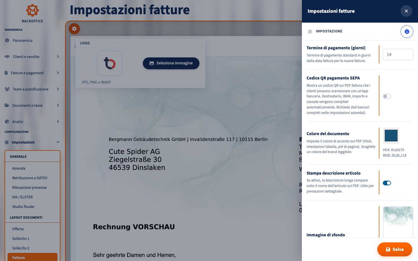 Impostazioni documento Motorica in italiano