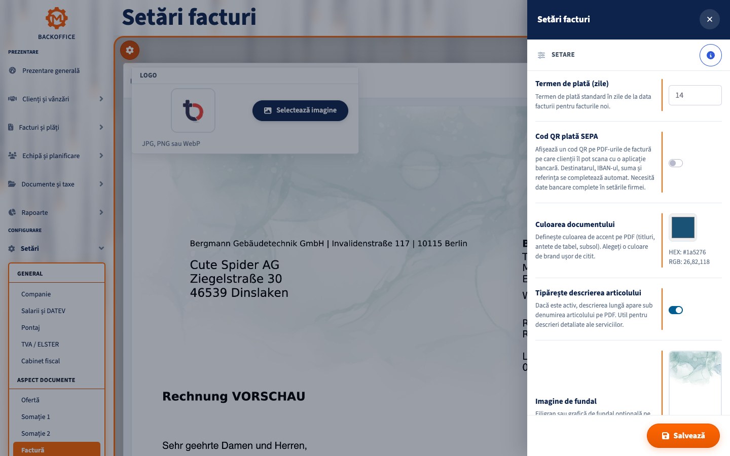 Setări document Motorica în română