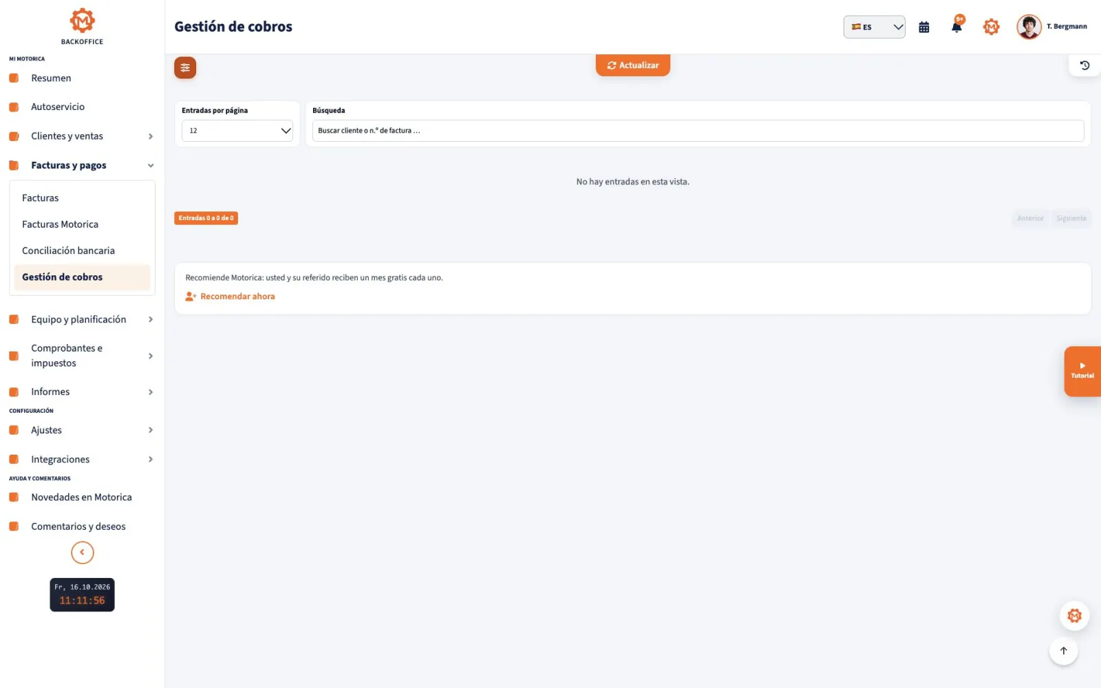 Motorica Backoffice – Gestión de cobros: requerimiento formal de pago (Mahnung) y recordatorio de pago