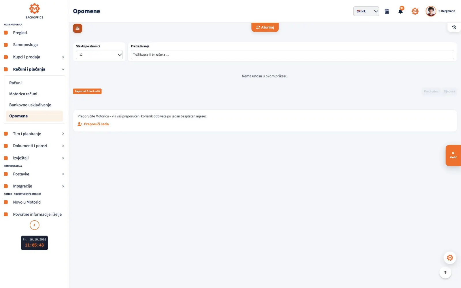 Motorica Backoffice – Opomene: službena opomena za plaćanje (Mahnung) i podsjetnik na plaćanje