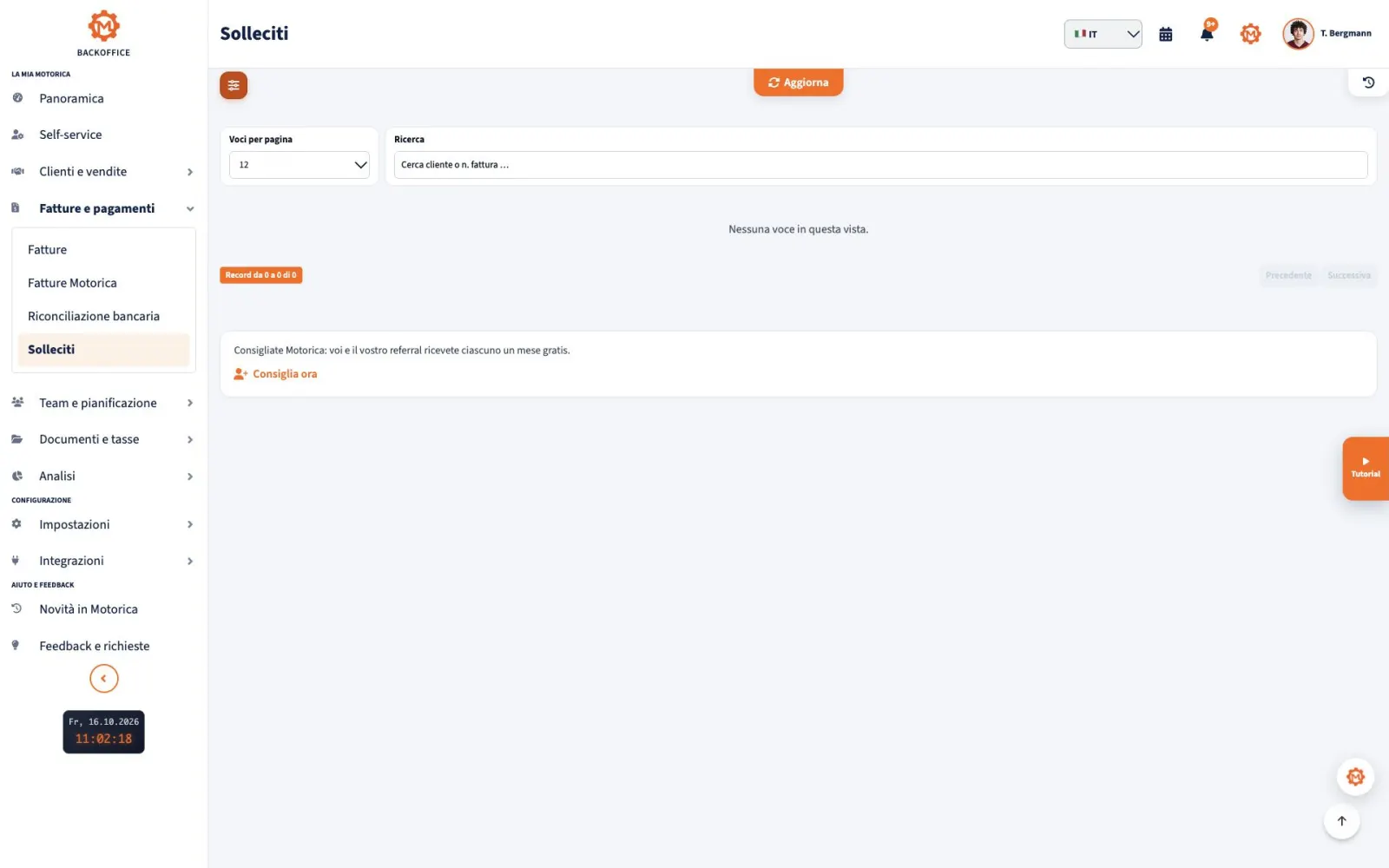 Motorica Backoffice – Solleciti: sollecito formale di pagamento (Mahnung) e promemoria di pagamento