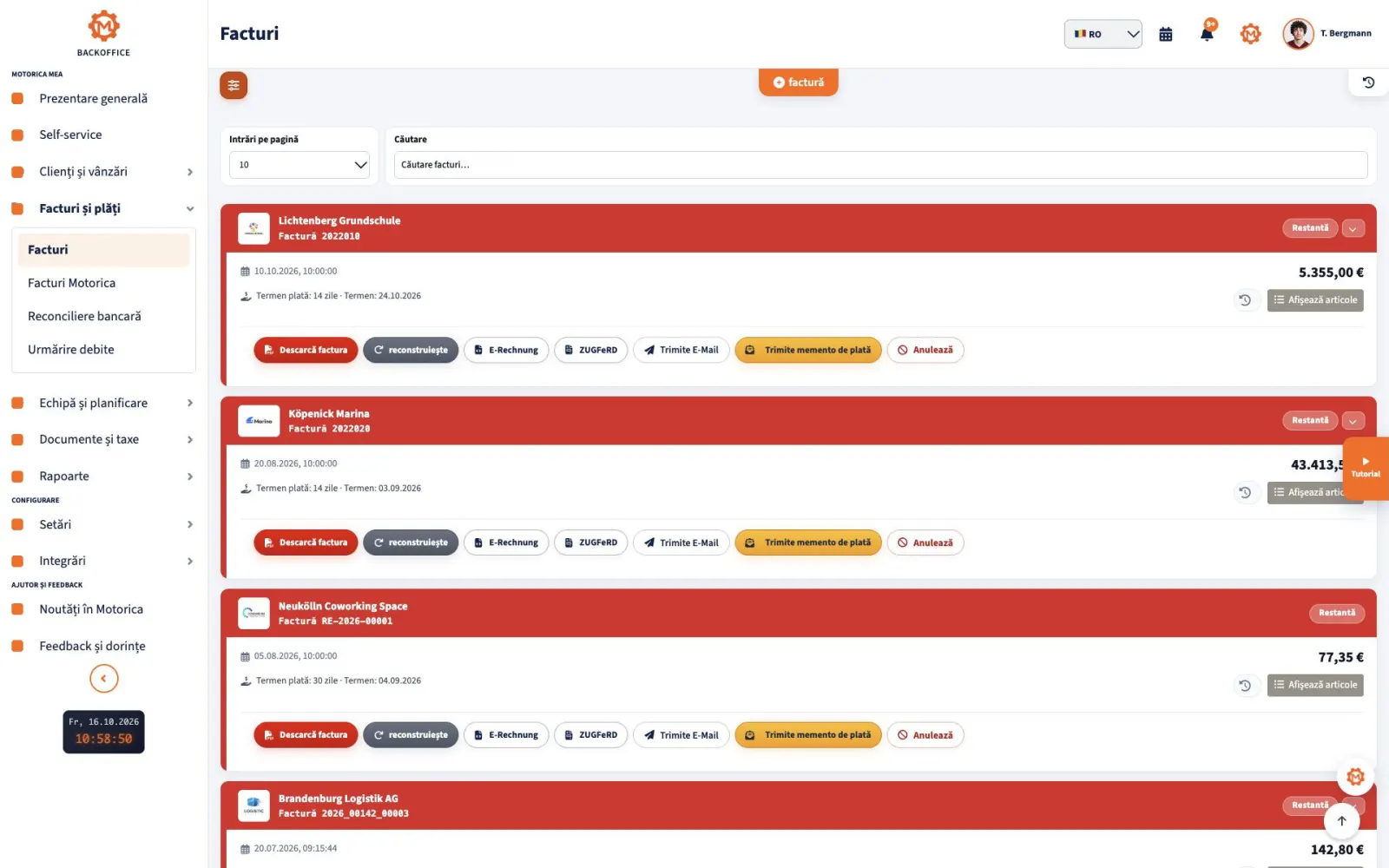 Prezentarea facturilor în Motorica Backoffice cu titlul complet vizibil