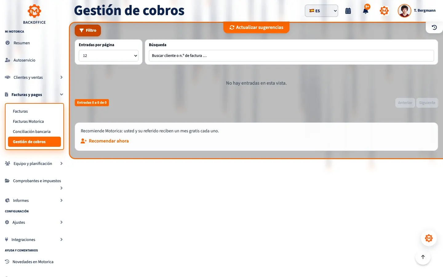 Motorica Backoffice – Gestión de cobros: requerimiento formal de pago (Mahnung) y recordatorio de pago