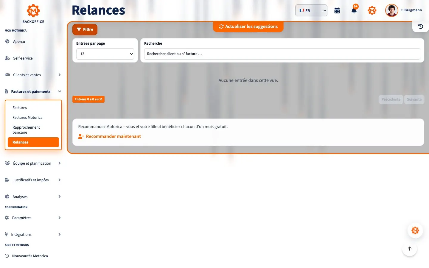 Motorica Backoffice – Relances : mise en demeure de payer et rappel de paiement