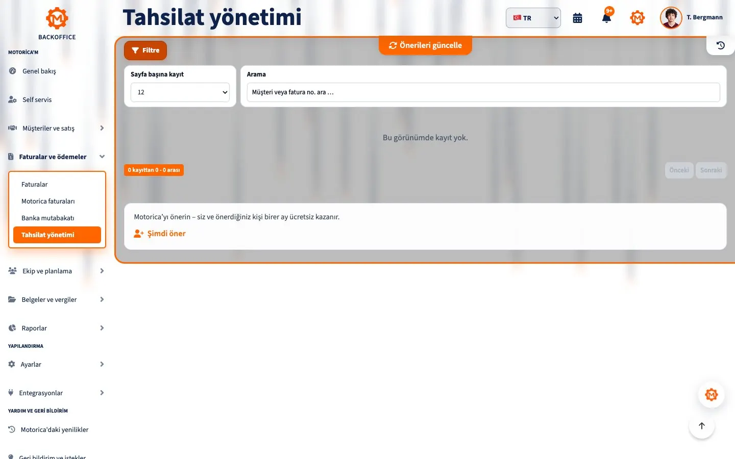 Motorica Backoffice Tahsilat yönetimi: ödeme ihtarı ve ödeme hatırlatması