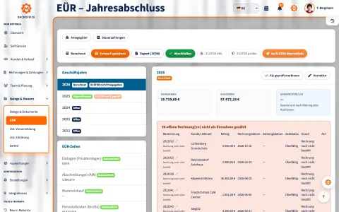Gut gefüllte EÜR im Motorica-Backoffice für Thomas Bergmann