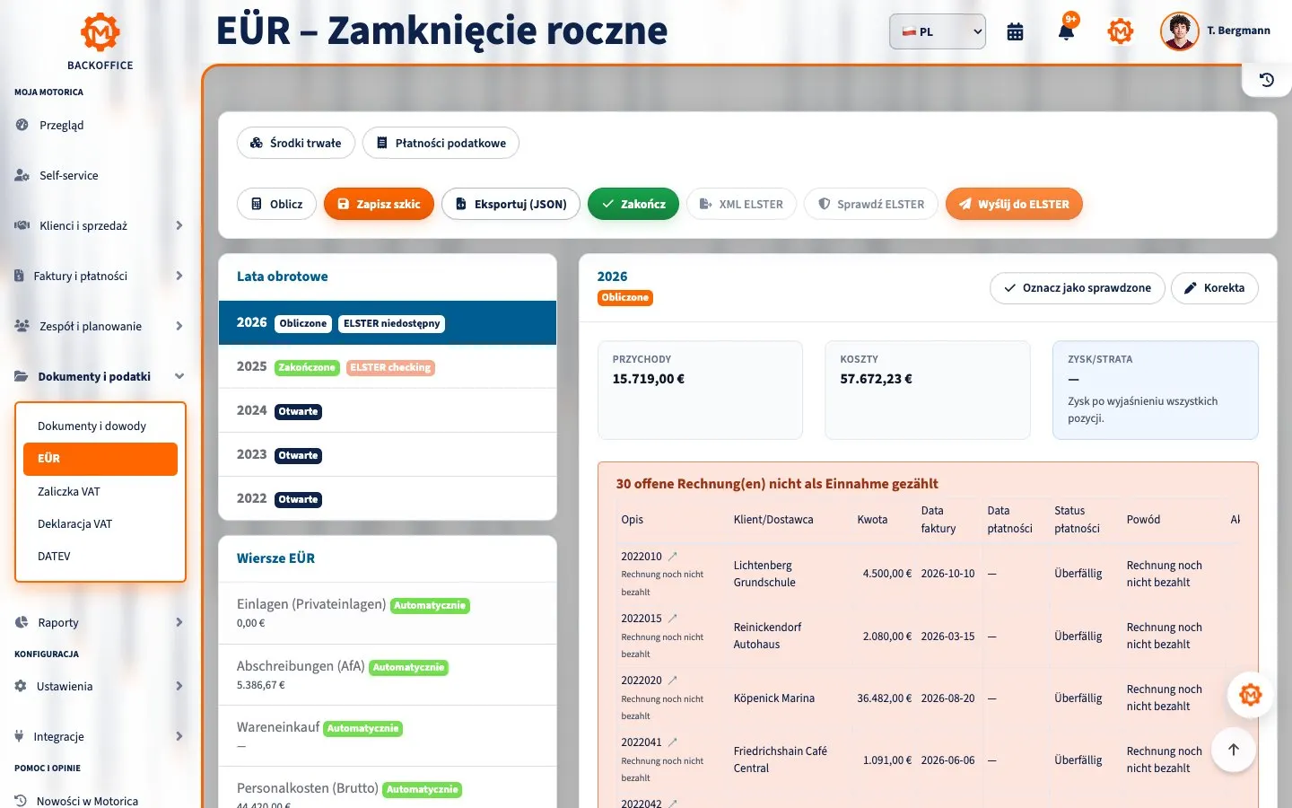 Wypełniona EÜR Thomasa Bergmanna w Motorica po polsku