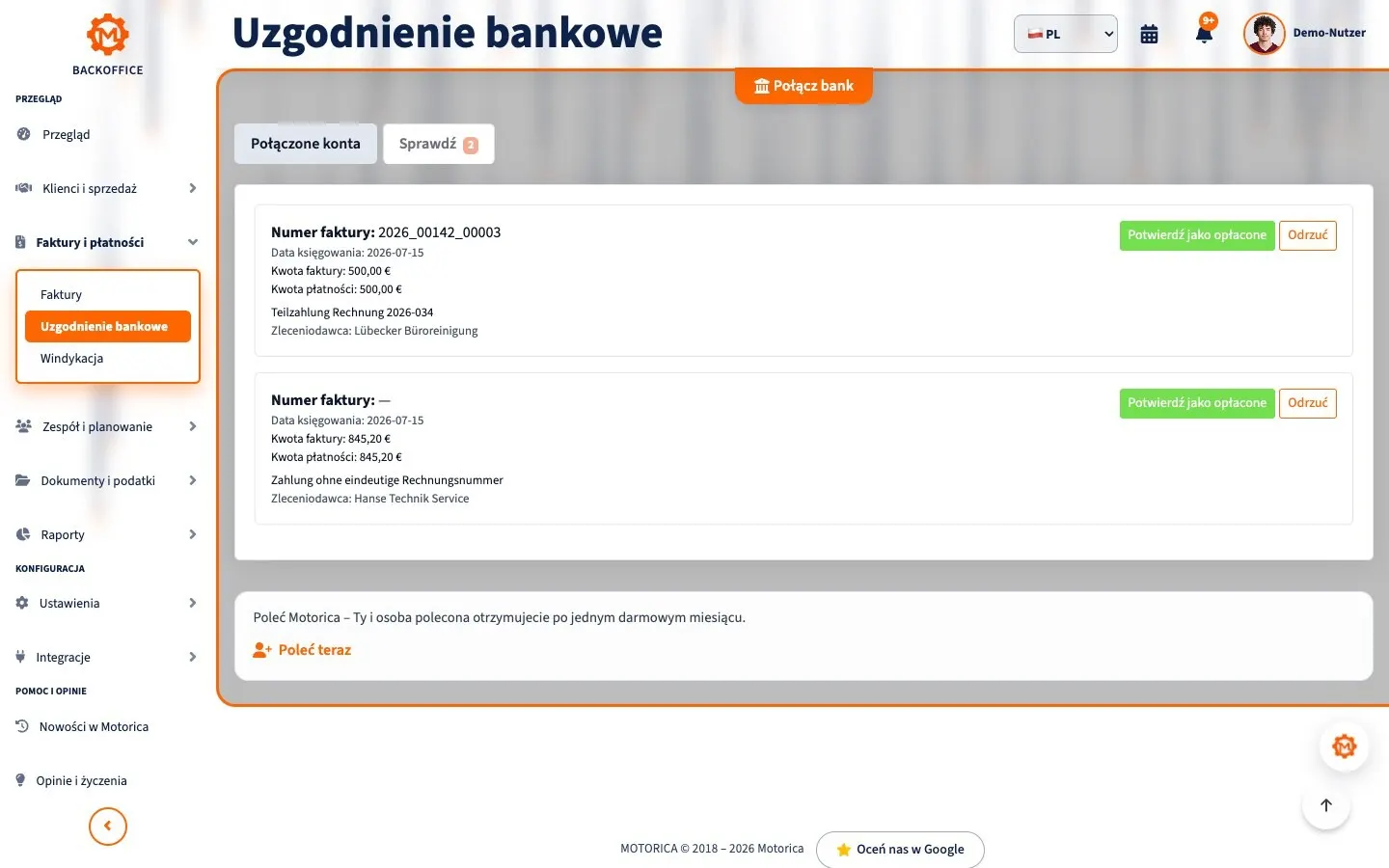 Lista do kontroli uzgadniania płatności w Motorica Backoffice z pełnym tytułem strony