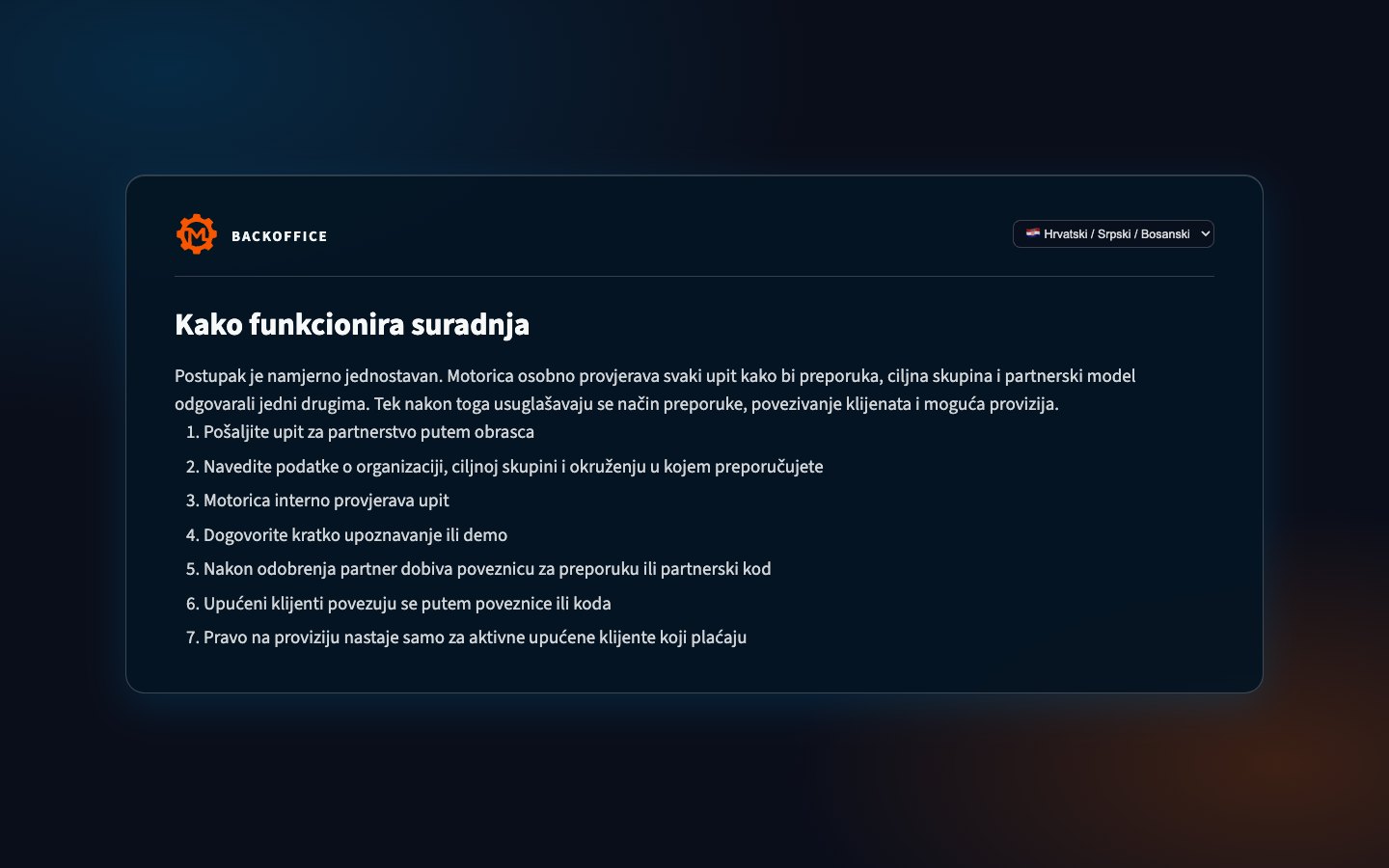 Kako funkcionira suradnja u Motorica partnerskom programu