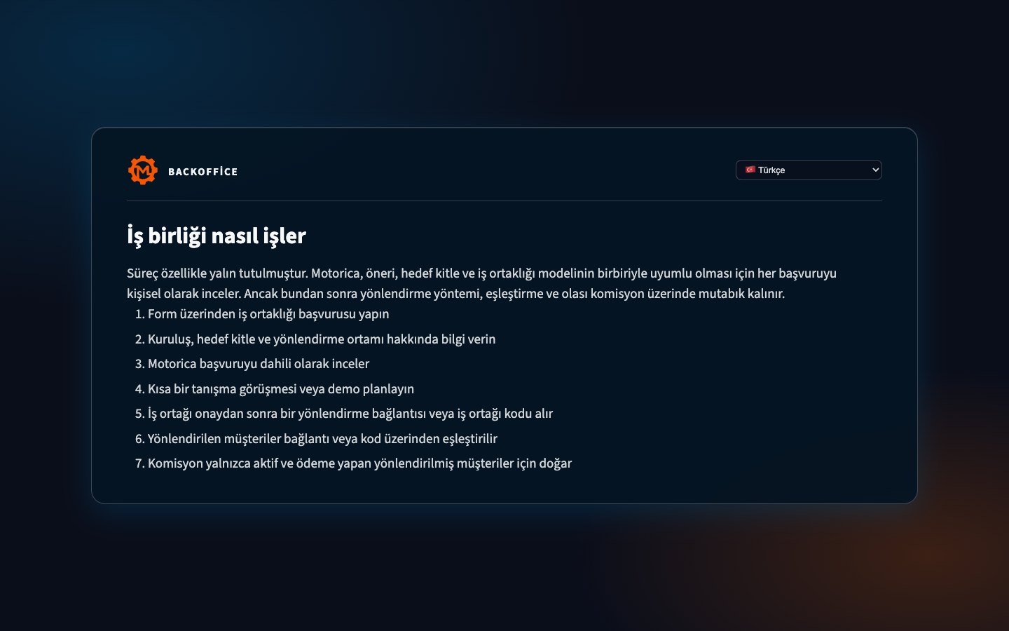 Motorica iş ortaklığı programında iş birliğinin işleyişi