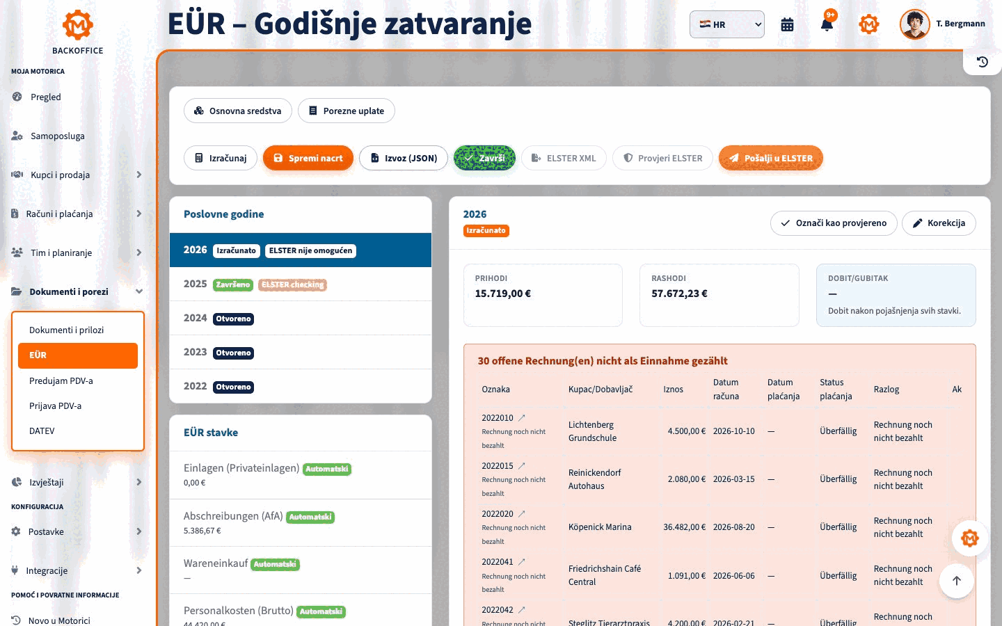 Pregled EÜR-a, plaće i dugotrajna imovina u Motorica Backofficeu
