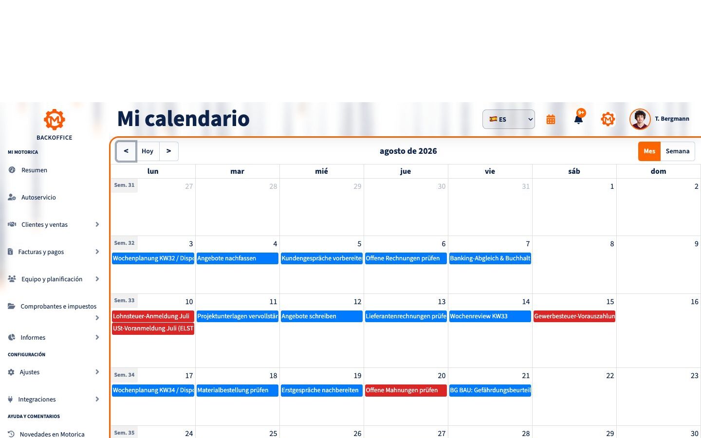 Calendario personal Motorica completo en español
