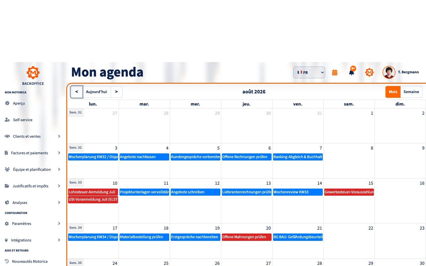 Agenda personnel Motorica bien rempli en français
