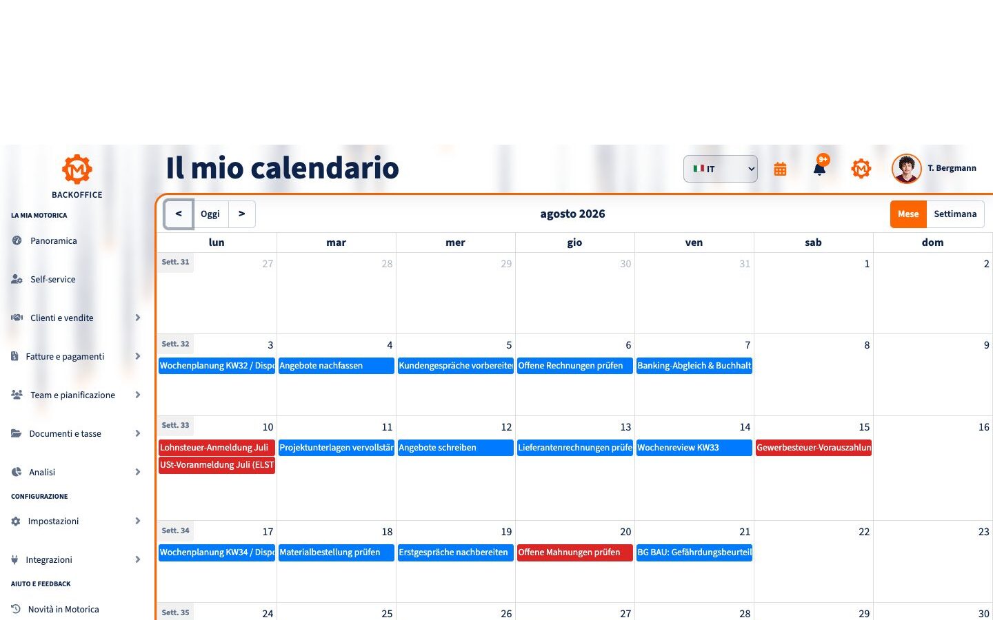Calendario personale Motorica pieno in italiano